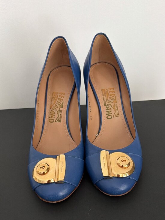 Salvatore Ferragamo Shoes - **Salvatore Ferragamo Blue Leather Heels – Size 8.5**